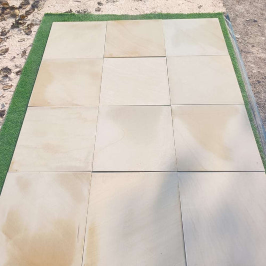 Fossil Mint Smooth Sandstone 600x600 Sawn Edged Paving Slabs