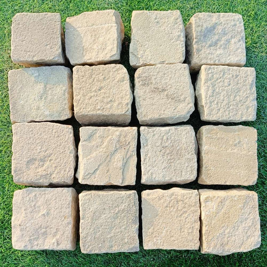Fossil Mint Riven Sandstone 100X100 Square Setts