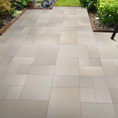 Beige Smooth Sandstone Mixed Patio Sawn Edged Paving Slabs