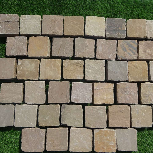 Raj Green Riven Sandstone 100X100 Square Setts