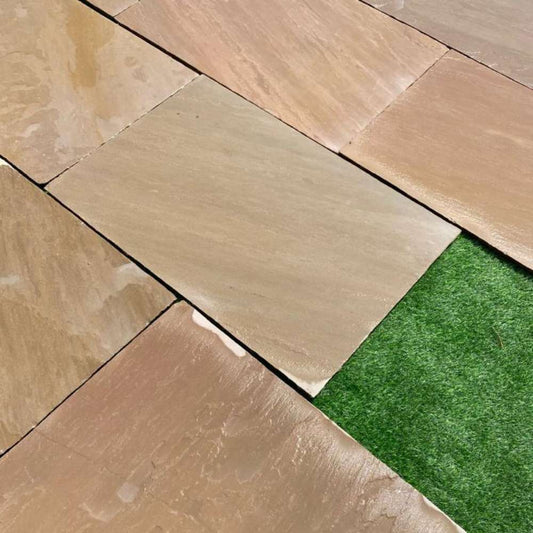 Raj Green Riven Sandstone 600x900 Paving Slabs