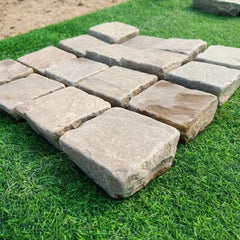 Raj Green Tumbled Sandstone 100X100 Square Setts Raj Green Tumbled Sandstone 100X100 Square Setts