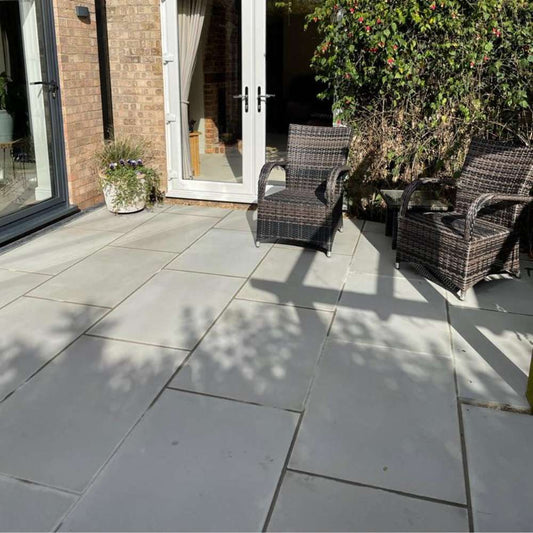 Kandla Grey Smooth Sandstone 600x900 Sawn Edged Paving Slabs