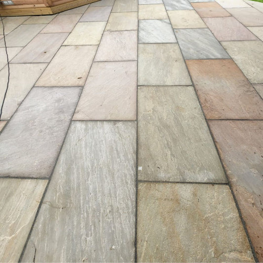 Raj Green Riven Sandstone 600x900 Sawn Edged Paving Slabs