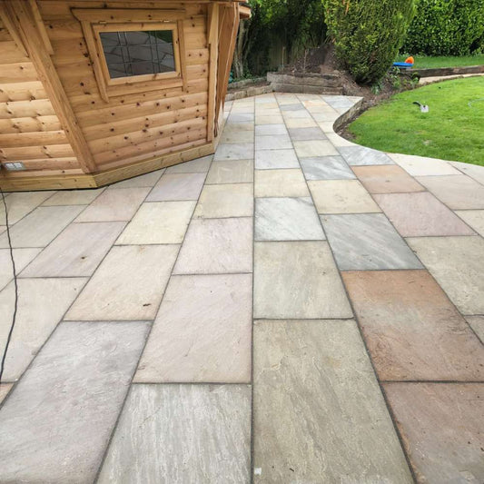 Raj Green Riven Sandstone 600x900 Paving Slabs 18mm