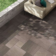 Autumn Brown Riven Sandstone Mixed Patio Paving Slabs