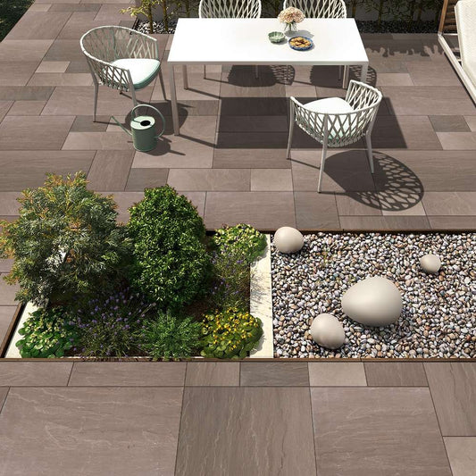 Autumn Brown Riven Sandstone Mixed Patio Paving Slabs 18mm