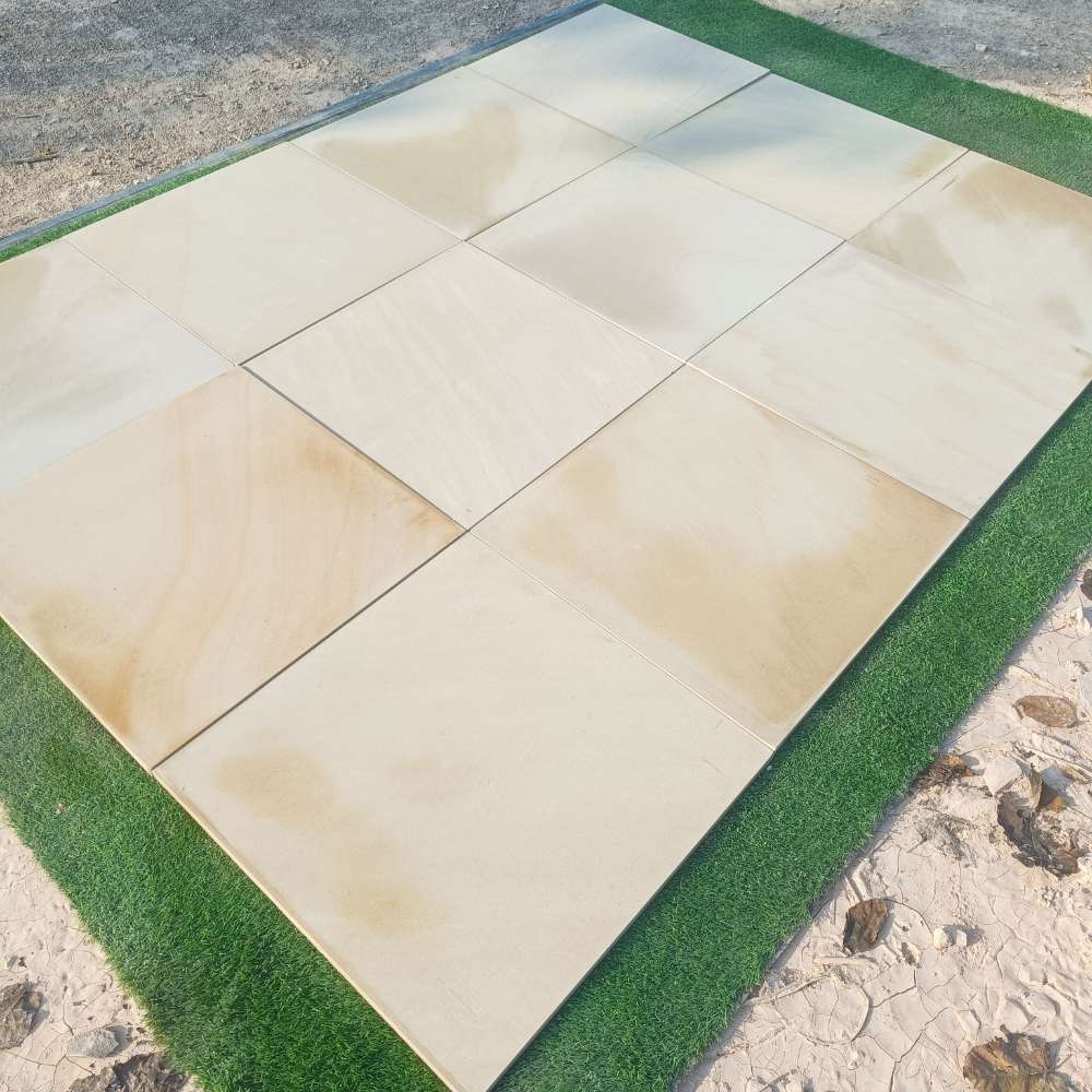 Fossil Mint Smooth Sandstone 600x600 Sawn Edged Paving Slabs