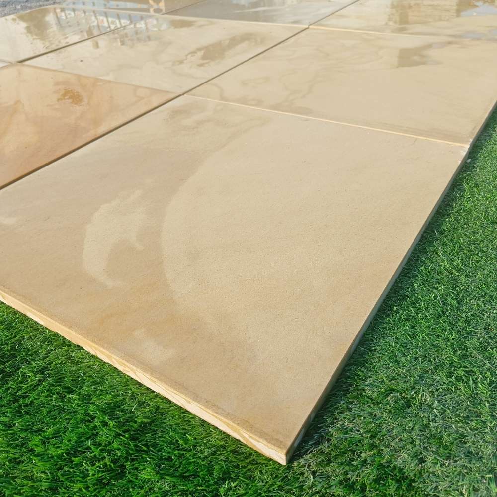 Fossil Mint Smooth Sandstone 600x600 Sawn Edged Paving Slabs