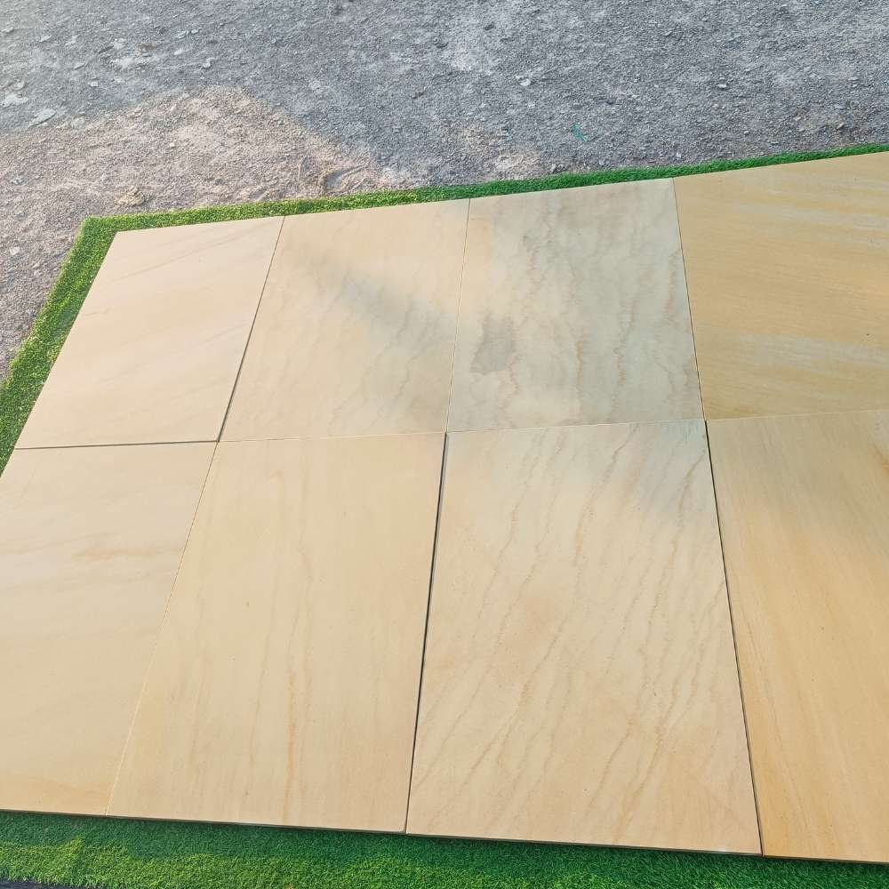 Fossil Mint Smooth Sandstone 600x900 Sawn Edged Paving Slabs