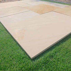 Fossil Mint Smooth Sandstone Mixed Patio Sawn Edged Paving Slabs