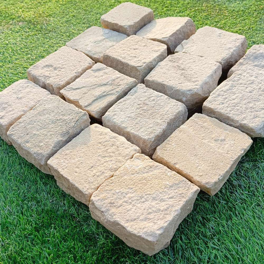 Fossil Mint Riven Sandstone 100X100 Square Setts