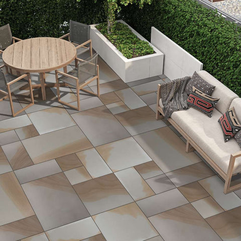 Indian York Smooth Sandstone Mixed Patio Sawn Edged Paving Slabs