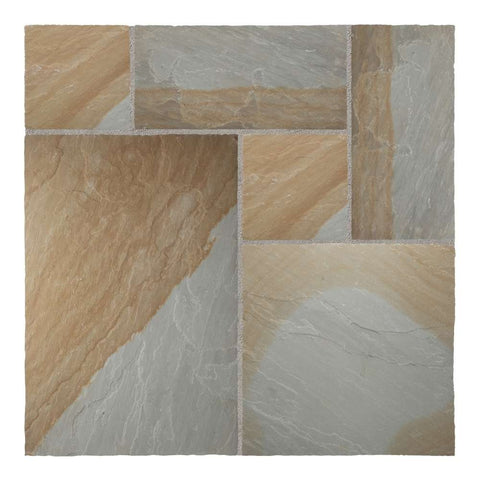 Indian York Riven Sandstone Mixed Patio Paving Slabs