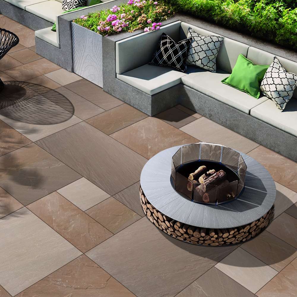 Raj Blend Riven Sandstone 5 Sizes Mixed Patio Paving Slabs