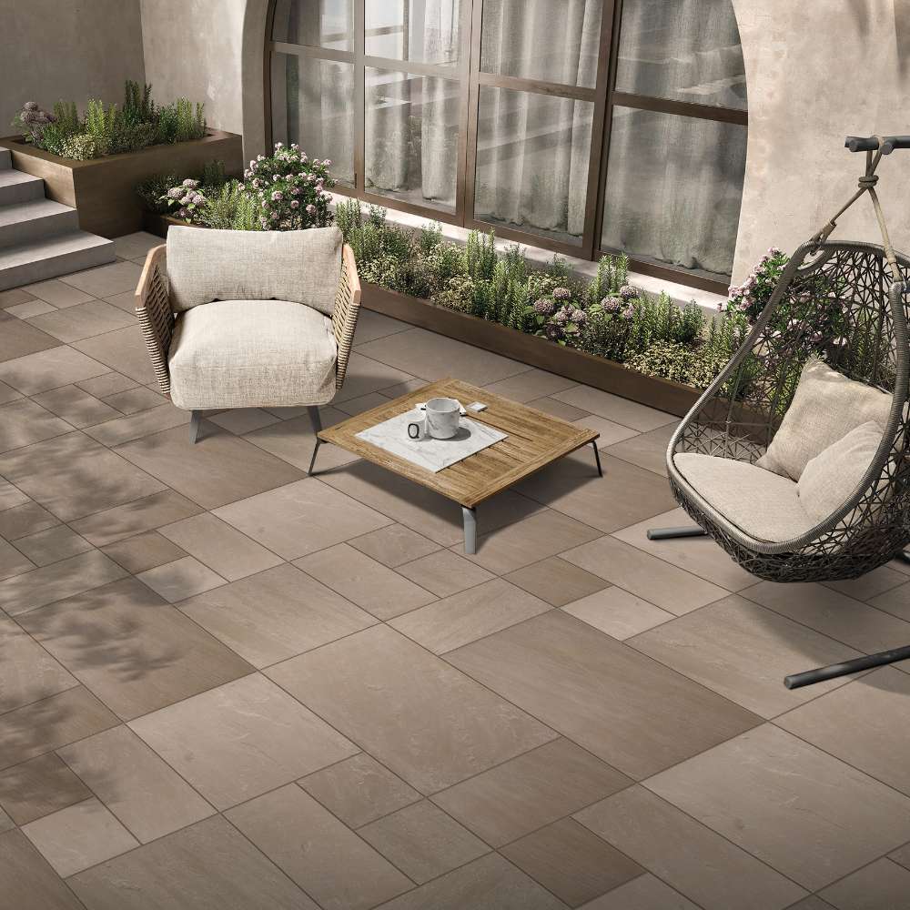 Raj Green Riven Sandstone Mixed Patio Sawn Edged Paving Slabs