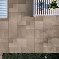 Raj Green Riven Sandstone Mixed Patio Paving Slabs