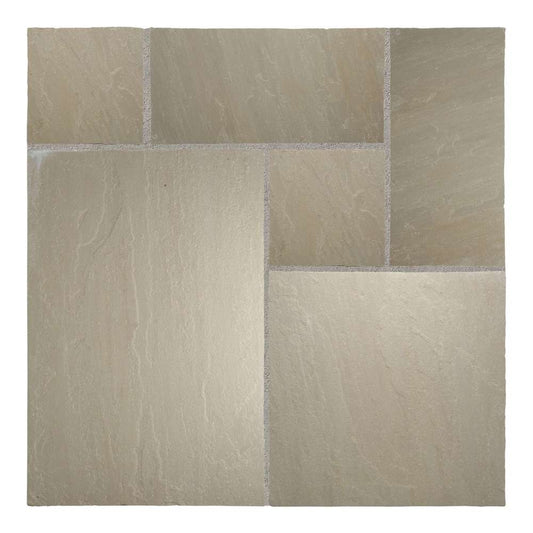 Raj Green Riven Sandstone Mixed Patio Paving Slabs