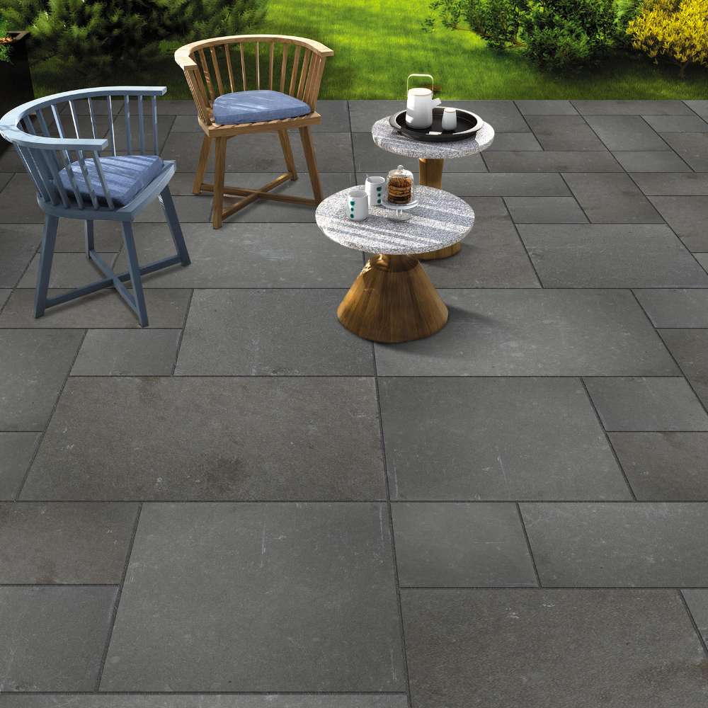 Dove Grey Riven Limestone Mixed Patio Sawn Edged Paving Slabs