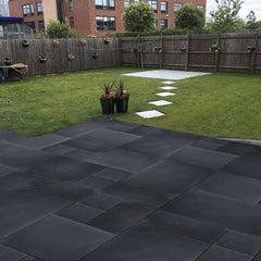 Kota Black Riven Limestone Mixed Patio Sawn Edged Paving Slabs