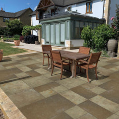 Tandur Yellow Riven Limestone Mixed Patio Sawn Edged Paving Slabs