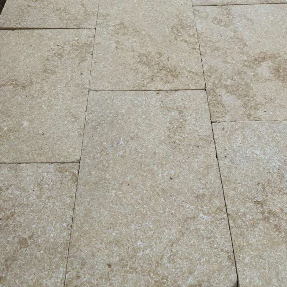 Sahara Beige Tumbled Limestone 600x900 Paving Slabs