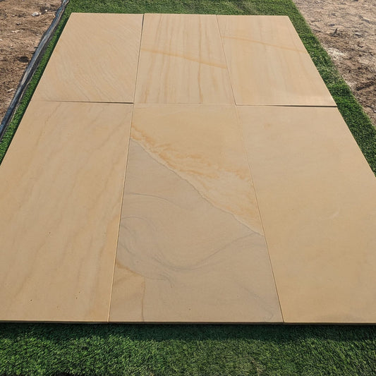 Fossil Mint Smooth Sandstone 600x1200 Sawn Edged Paving Slabs