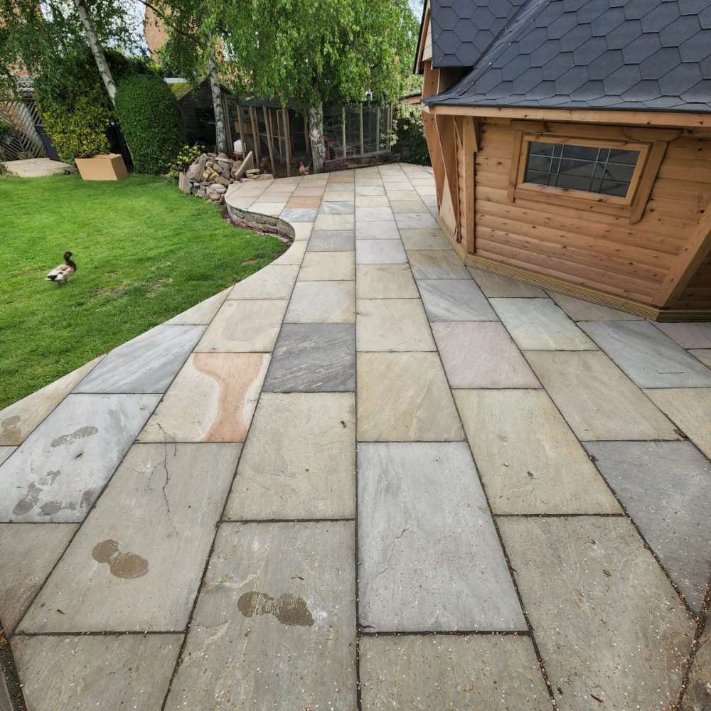 Raj Green Riven Sandstone 600x900 Paving Slabs