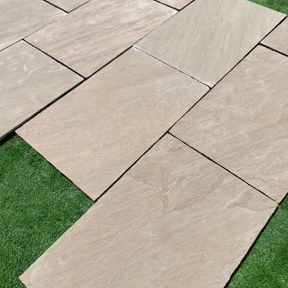 Raj Green Riven Sandstone 600x900 Sawn Edged Paving Slabs