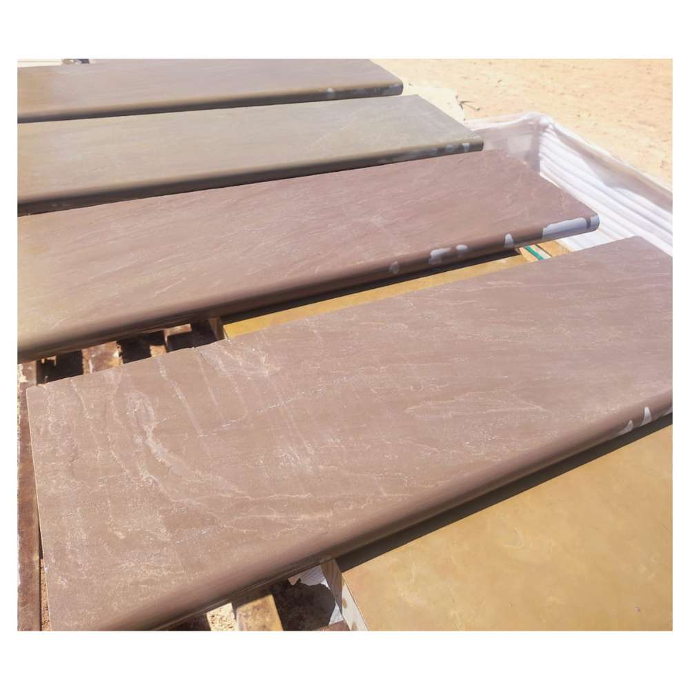 Raj Green Riven Sandstone 600x350x50 Sawn Edged One Long Side Bullnose Steps